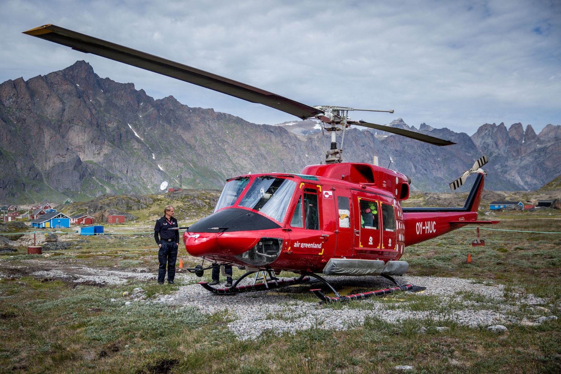 An Air Greenland helicopter at Narsarmiit, South Greenland