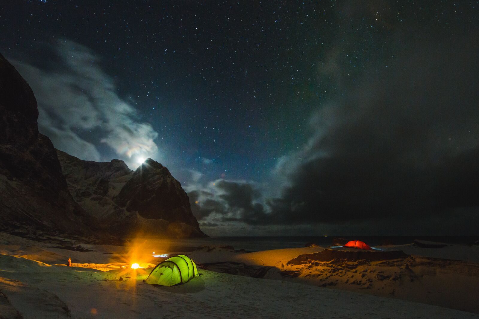 Midnight sun on the Arctic coast of Norway