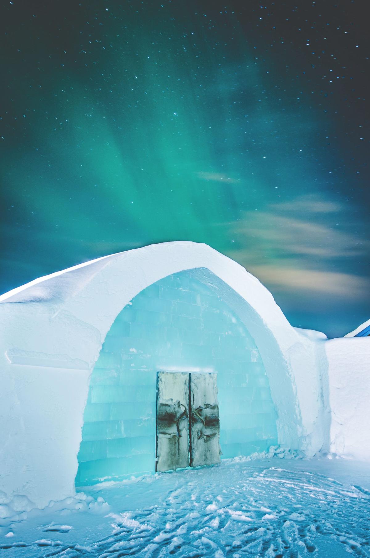 Aurora above the ICEHOTEL in Swedish Lapland