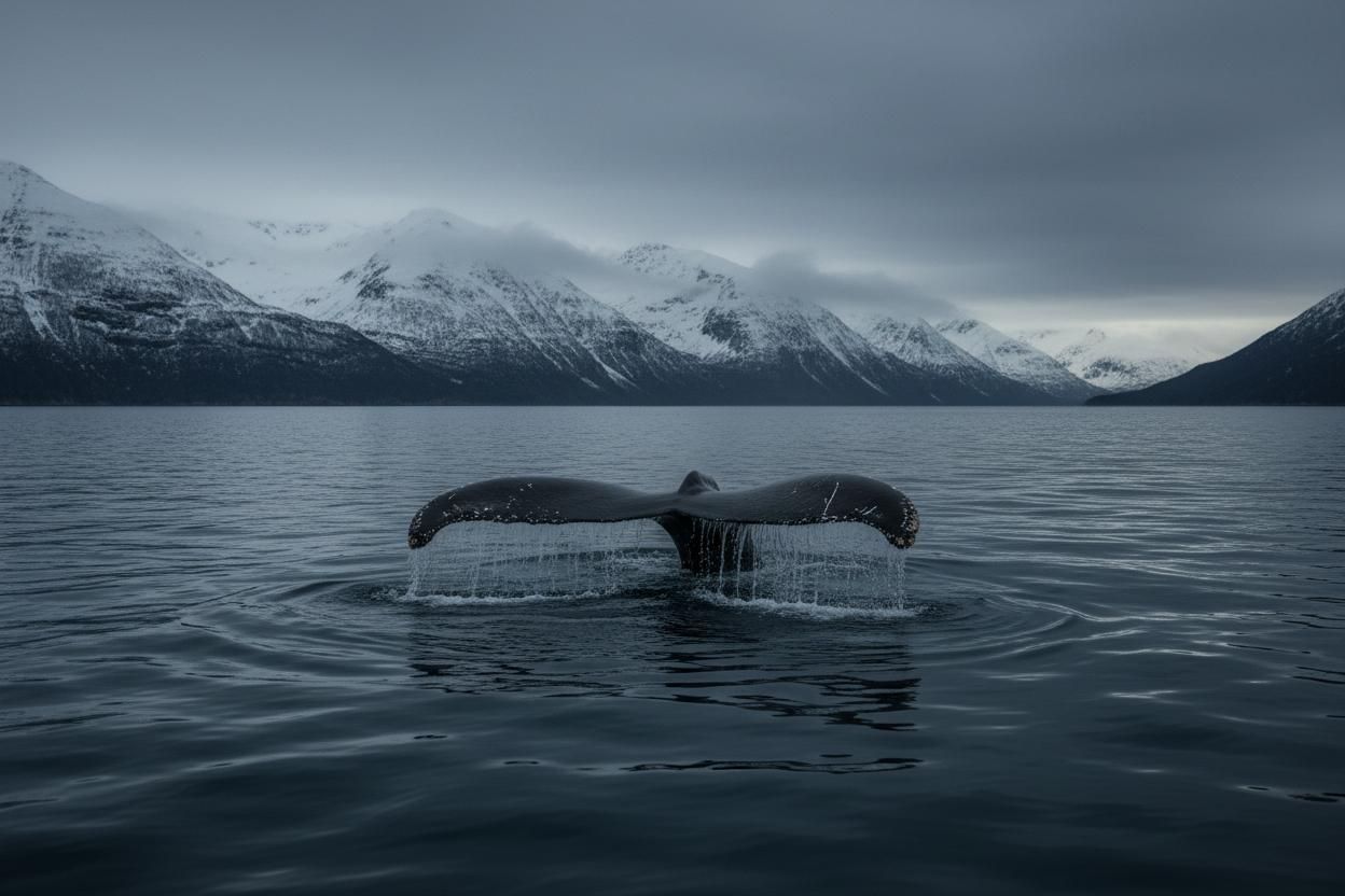Humpback whale surfacing in Arctic waters